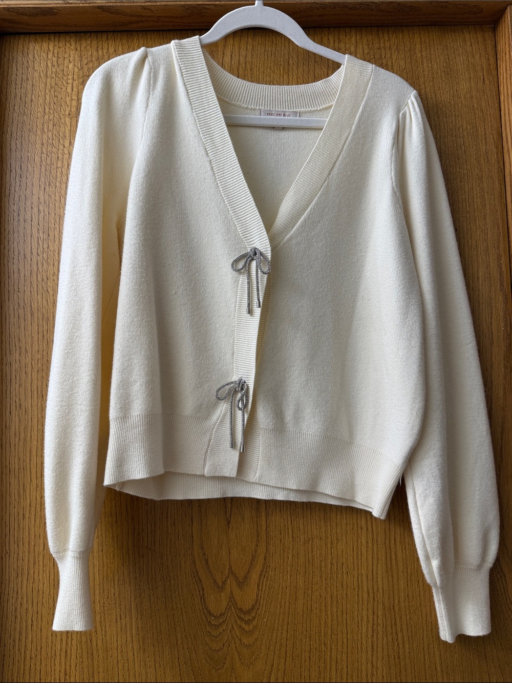 Skies Are Blue Cream Tie-Front Puff Sleeve Cardigan